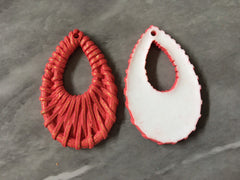 Gold & Red Chalk Paint Ratton earring Beads, teardrop cutout Necklace pendant bead, DIY blanks rattan straw hay grosgrain gingham plaid