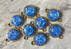 Royal Blue Confetti Resin Druzy Cabochons, connector 2 Hole Plates, jewelry making kit earring set, diy jewelry, 12mm bracelet