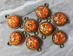 Burnt Orange confetti in Clear Resin Druzy Cabochons, connector 2 Hole Plates, jewelry making kit earring set diy jewelry, 12mm bracelet