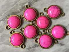 Hot Pink Crackle Resin Druzy Cabochons, connector 2 Hole Plates, jewelry making kit earring set, diy jewelry, 12mm bracelet