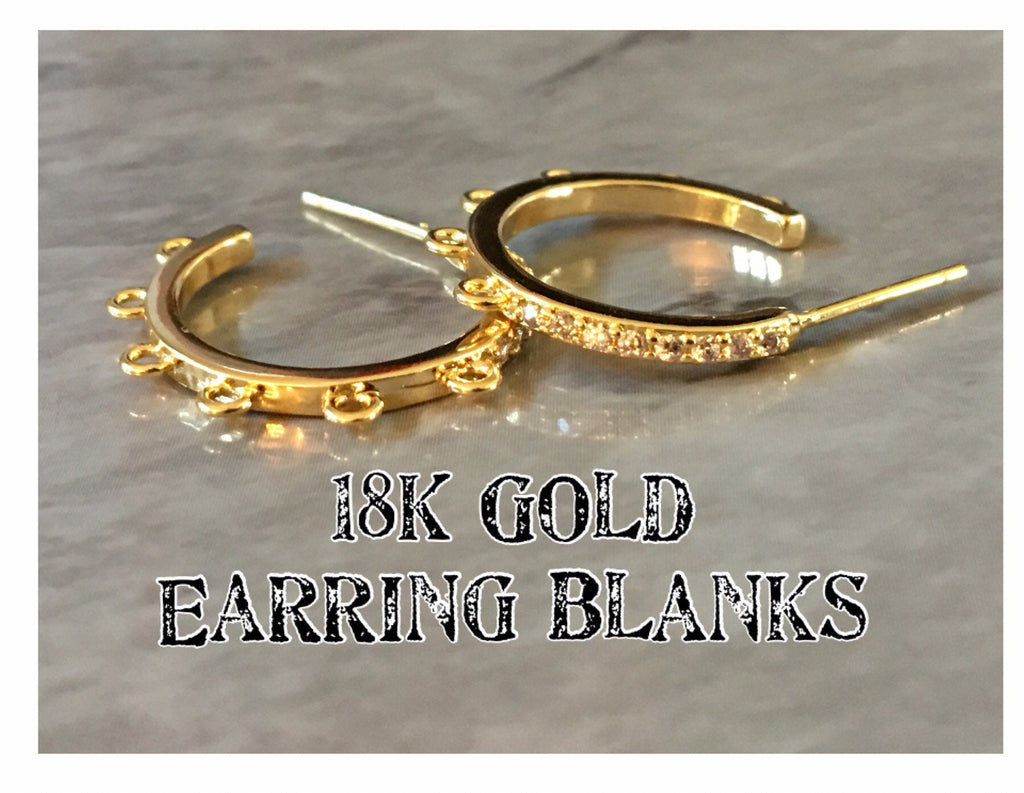 18K gold hoop earring circle blanks, gold drop earring, gold stud earring, gold jewelry, gold dangle DIY making, crystal crusted hoop