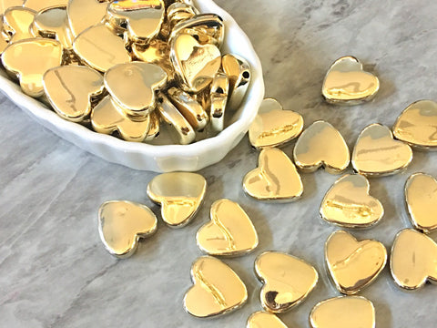 Gold Mirror Heart Beads, 20mm Beads Nugget Beads, Gold beads, metallic gold beads, gold bangle, gold beaded jewelry necklace