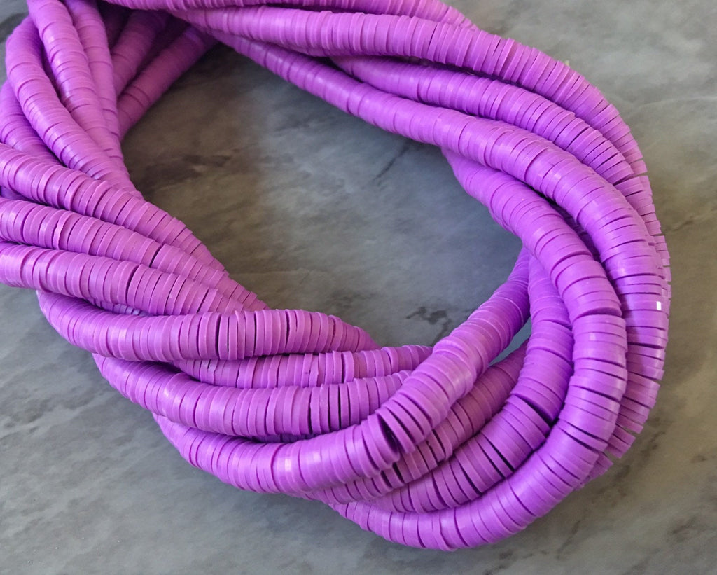 Lilac Purple 6mm WHOLESALE rubber disc beads, 16” strand heishi beads, colorful round polymer beads, colorful pride clearance beads donut