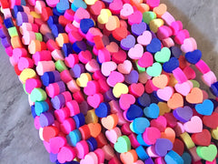 Rainbow 10mm WHOLESALE rubber heart beads, 14” strand heishi beads, colorful polymer beads, rainbow pride clearance beads