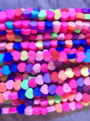 Rainbow 10mm WHOLESALE rubber heart beads, 14” strand heishi beads, colorful polymer beads, rainbow pride clearance beads