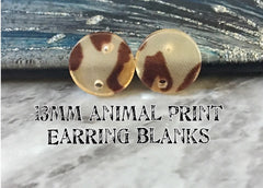 13mm Animal Print round post earring circle blanks drop stud earring, silver dangle DIY earring mod making round earrings Leopard cheetah