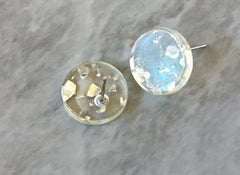 13mm Silver Foil + Clear Resin round post earring circle blanks drop stud earring, silver dangle DIY earring mod making round earrings