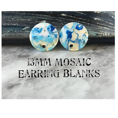 13mm Mosaic round post earring circle blanks drop stud earring, silver dangle DIY earring mod making round earrings Blue gold pink