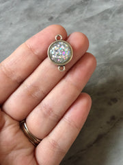 Silver RAINBOW confetti resin with 2 Holes, Faux Druzy Connector Beads, druzy bracelet, druzy bangle, silver or gold bracelet acrylic