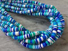 Ocean Breeze Blue 6mm WHOLESALE rubber disc beads, 16” strand heishi beads, colorful round polymer beads, clearance beads donut tie die