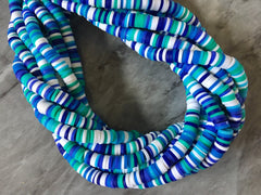 Ocean Breeze Blue 6mm WHOLESALE rubber disc beads, 16” strand heishi beads, colorful round polymer beads, clearance beads donut tie die