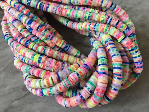 Polka Dot Tye Dye 6mm WHOLESALE rubber disc beads, 16” strand heishi beads, colorful round polymer beads, clearance beads donut tie die