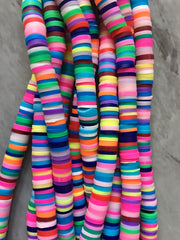 SUMMER Rainbow 6mm WHOLESALE rubber disc beads, 15” strand heishi beads, colorful round polymer beads, colorful pride clearance beads donut