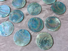Blue Shell 1 Hole 25mm round circle beads, chunky jewelry earrings, jewelry making, blue turquoise boho hippie drop earring pendants