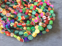 Rainbow 10mm WHOLESALE rubber Fruit beads, 14” strand heishi beads, colorful polymer beads, rainbow vegetarian clearance beads