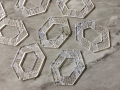 White Lace + Clear Resin Acrylic Blanks Cutout, hexagon earring pendant jewelry making, 43mm jewelry, 1 Hole earring blanks cream