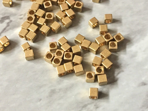 Teeny Tiny Shiny Gold 2.5mm square cube beads, bracelet beads heishi beads, colorful cube beads, colorful clearance beads donut bracelet