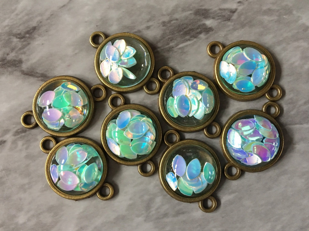 Mint Large confetti Clear Resin Druzy Cabochons, connector