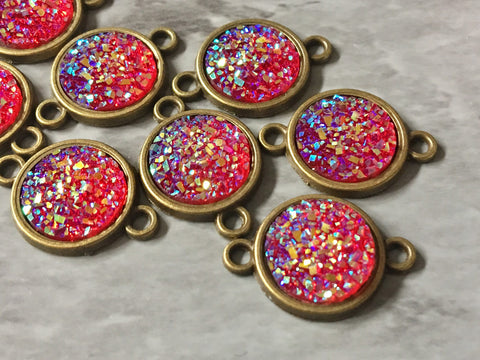 Red + Blue SPARKLE Druzy Cabochons, connector 2 Hole Plates, jewelry making kit earring set, diy jewelry, 12mm bracelet