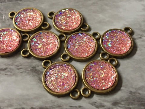 Blush Pink SPARKLE Druzy Cabochons, connector 2 Hole Plates, jewelry making kit earring set, diy jewelry, 12mm bracelet