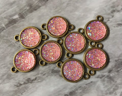 Blush Pink SPARKLE Druzy Cabochons, connector 2 Hole Plates, jewelry making kit earring set, diy jewelry, 12mm bracelet