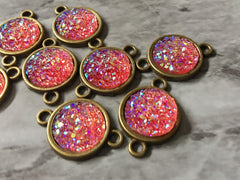 Pink + Blue SPARKLE Druzy Cabochons, connector 2 Hole Plates, jewelry making kit earring set, diy jewelry, 12mm bracelet