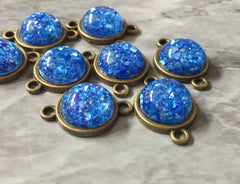 Royal Blue Confetti Resin Druzy Cabochons, connector 2 Hole Plates, jewelry making kit earring set, diy jewelry, 12mm bracelet