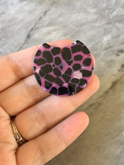 Black & Pink Bubble Resin Beads, circle cutout acrylic 36mm Earring Necklace pendant bead, one hole at top jewelry acrylic DIY