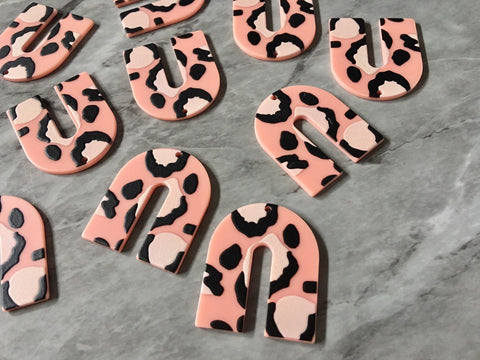 3D Printed Animal Print Beads, rainbow cutout acrylic 40mm Earring Necklace pendant bead, one hole at top DIY blanks peach leopard white