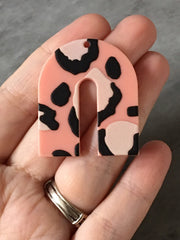 3D Printed Animal Print Beads, rainbow cutout acrylic 40mm Earring Necklace pendant bead, one hole at top DIY blanks peach leopard white