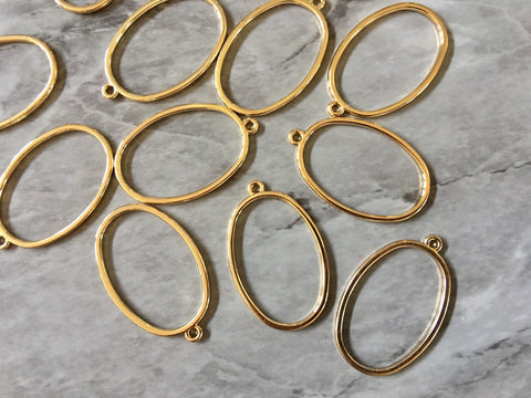 Gold Oval metal earring Beads, circle cutout Necklace pendant bead, one hole at top DIY blanks 35mm circles oval