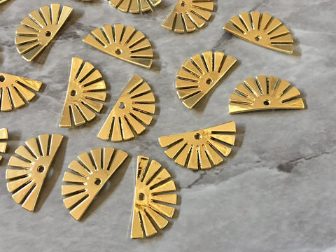 Gold Sunrise metal earring Beads, 24mm semi circle cutout Necklace pendant bead, one hole at top DIY blanks, half moon gold metal blanks