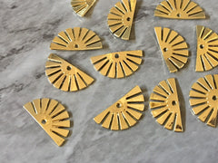 Gold Sunrise metal earring Beads, 24mm semi circle cutout Necklace pendant bead, one hole at top DIY blanks, half moon gold metal blanks