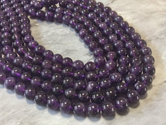 Natural Amethyst 8mm Bead Strand, Glass Stone jewelry Making Wire Bangles, long necklaces, tassel necklace, deep purple gemstone