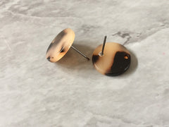 16mm blonde tortoise post earring blanks drop earring, stud earring jewelry dangle DIY earring making round resin, brown tan earrings