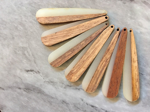 Wood Grain + Cream resin Beads, teardrop cutout acrylic 52mm Earring Necklace pendant bead, one hole at top DIY wooden blanks brown white
