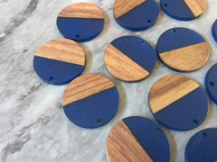 Wood Grain + Blue resin Beads, round cutout acrylic 29mm Earring Necklace pendant bead, one hole at top DIY wooden blanks brown circle