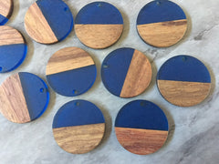 Wood Grain + Blue resin Beads, round cutout acrylic 29mm Earring Necklace pendant bead, one hole at top DIY wooden blanks brown circle