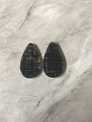 Plaid Black Teardrop acrylic Beads, oval cutout acrylic 36mm Earring Necklace pendant bead one hole at top striped resin acetate blanks