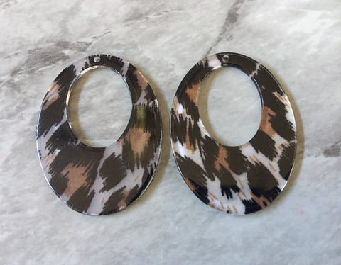 Leopard print Tortoise Shell Acrylic Blanks Cutout, oval round earring pendant jewelry making, 45mm jewelry, 1 Hole earring blanks brown