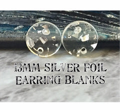 13mm Silver Foil + Clear Resin round post earring circle blanks drop stud earring, silver dangle DIY earring mod making round earrings