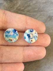 13mm Mosaic round post earring circle blanks drop stud earring, silver dangle DIY earring mod making round earrings Blue gold pink