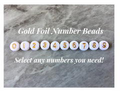 Gold Foil Number beads, white 7mm heishi beads round beads, colorful pride beads donut bracelet wedding anniversary date gift