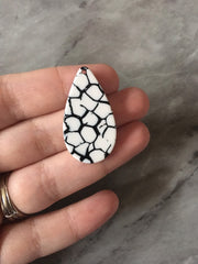 White & Black Teardrop acrylic Beads, oval cutout acrylic 36mm Earring Necklace pendant bead one hole at top striped resin acetate blanks