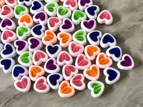 9mm rainbow HEART beads, white heishi beads, colorful round beads, colorful pride clearance beads donut bracelet valentine