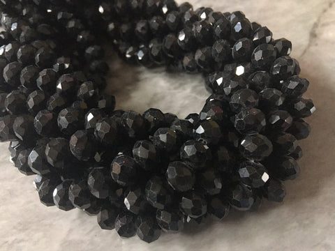 Black 8mm WHOLESALE 15” strand crystal beads, colorful round glass beads, clearance beads donut stretch bracelet beads