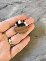 Wood Grain polka Dot resin Beads, round cutout acrylic 29mm Earring Necklace pendant bead, one hole top DIY wooden blanks black cream circle