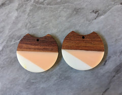Wood Grain Cream Peach resin Beads, round cutout acrylic 37mm Earring Necklace pendant bead, one hole at top DIY wooden blanks brown