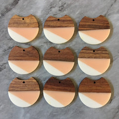 Wood Grain Cream Peach resin Beads, round cutout acrylic 37mm Earring Necklace pendant bead, one hole at top DIY wooden blanks brown