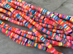 Rainbow BRIGHT 4mm WHOLESALE rubber disc beads, 16” strand heishi beads, colorful round polymer beads, colorful pride clearance donut